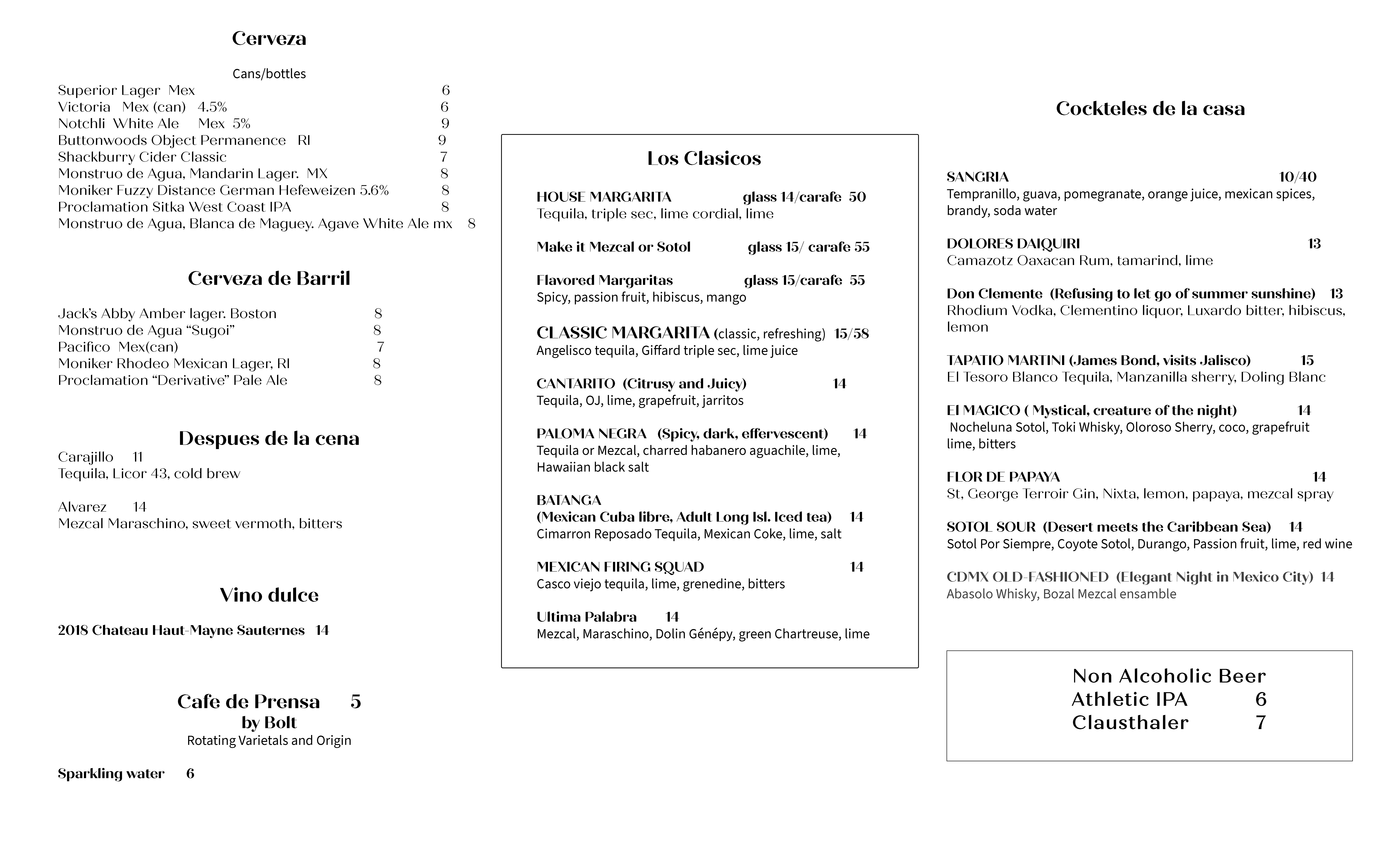 drinks menu