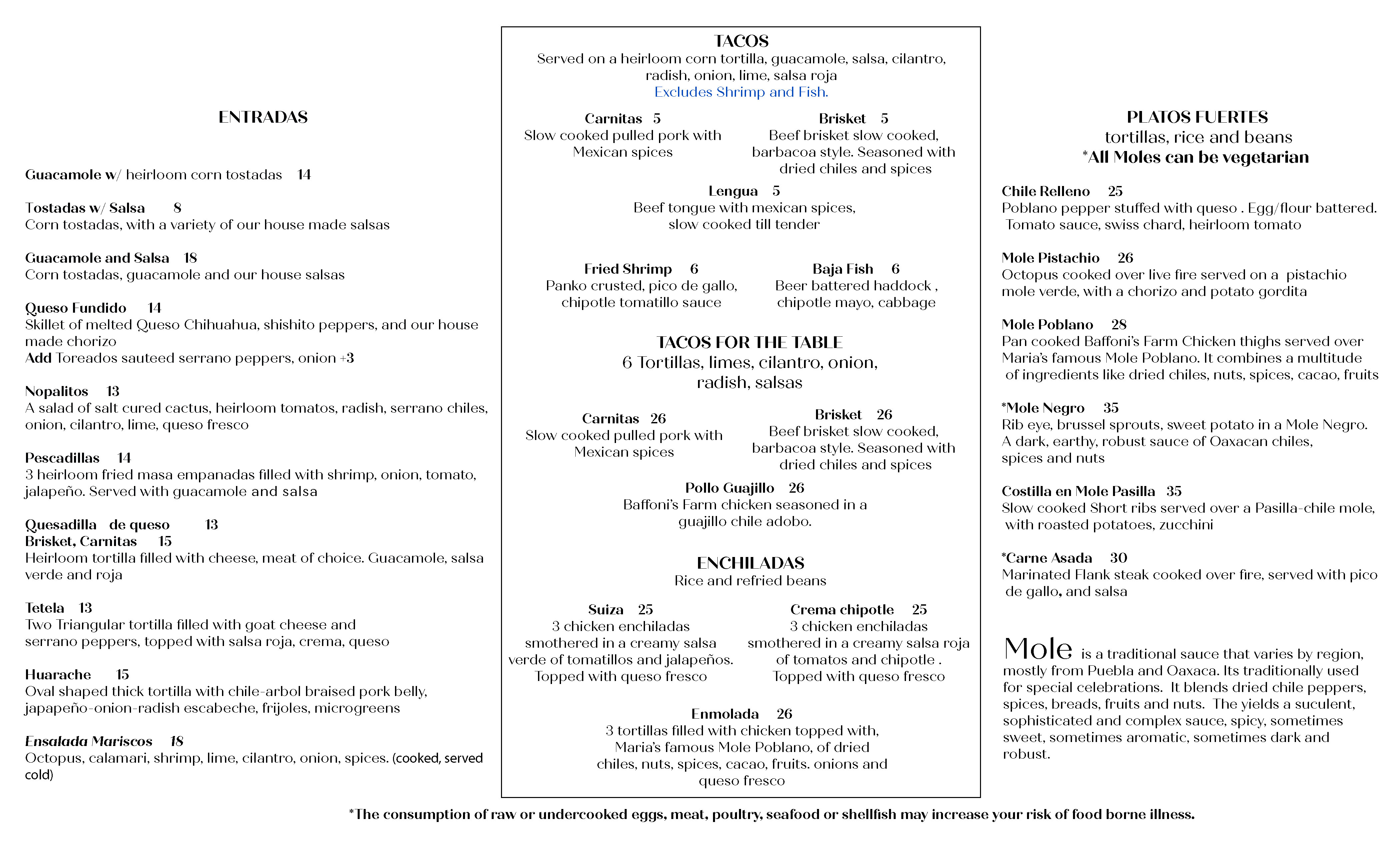dinner menu